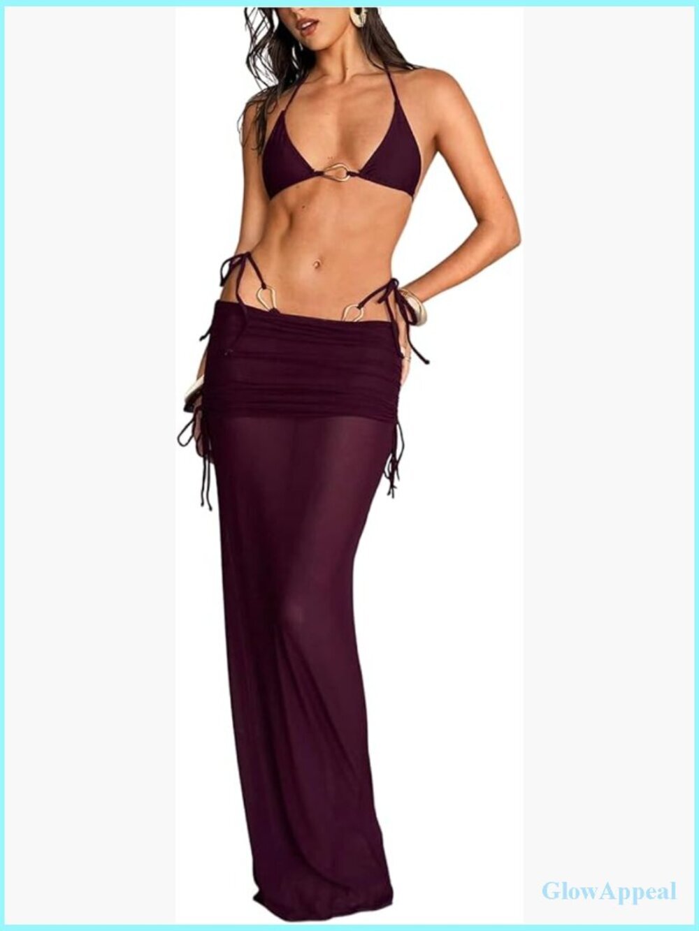 3 Piece Halter Bikini Set with Cover Up